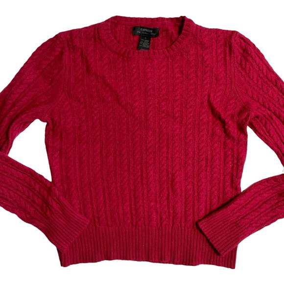 Wool Cashmere Cable Knit Sweater EUC M Women Angora Burgundy Viscose Red - Picture 4 of 16